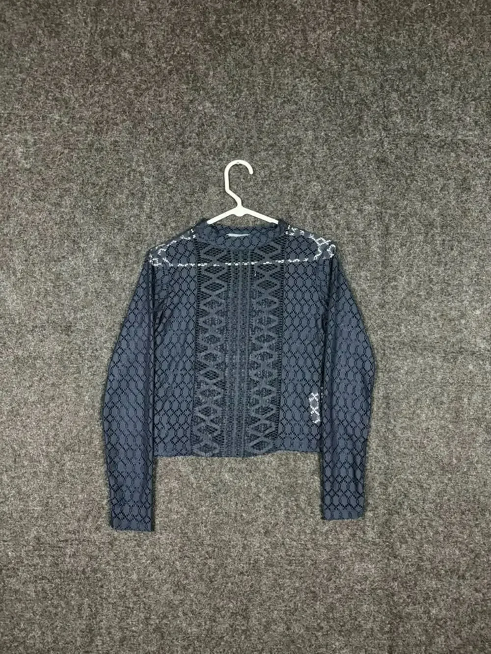 ZARA W&B Blue Lace Crochet Long Sleeve Crop Top Women's Medium EUC